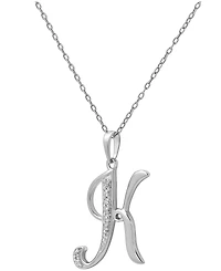 Diamond K Initial 18" Pendant Necklace (1/10 ct. t.w.) in Sterling Silver