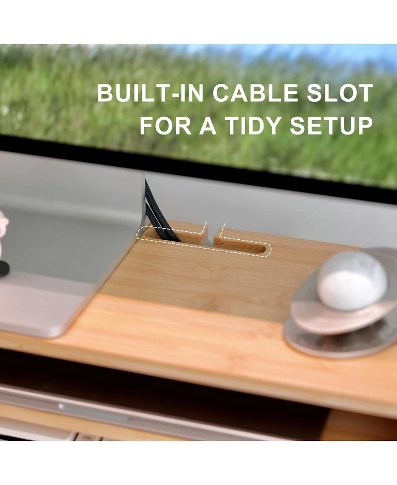Danrong Wood Monitor Stand Riser With Drawer Cable Management Desk Organizer