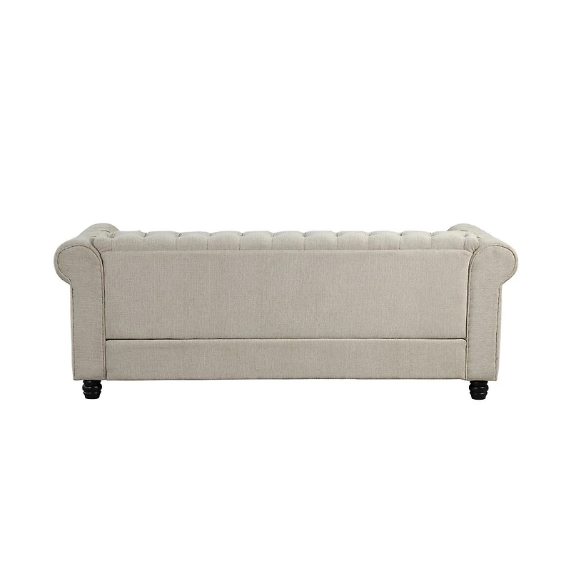 Morden Fort Linen Chesterfield 3 Seat Sofa Living Room Rolled Arm Couch with Button Tufted and Nailhead Trim