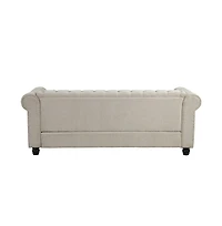 Morden Fort Linen Chesterfield 3 Seat Sofa Living Room Rolled Arm Couch with Button Tufted and Nailhead Trim