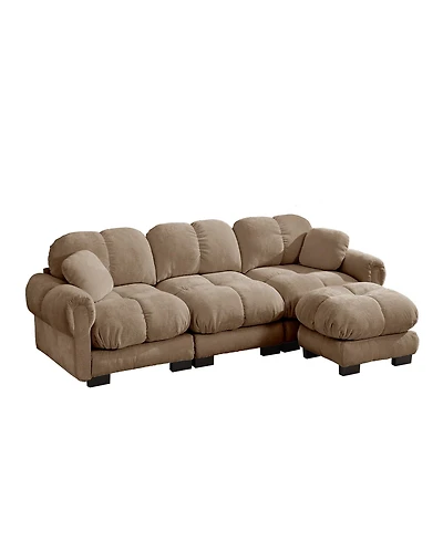 Clihome Oversize Chenille L-Shaped Sofa,Deep Seat Sofa Couch with Movable Ottoman