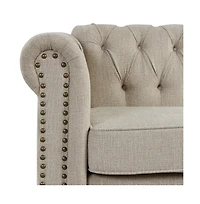 Morden Fort Linen Chesterfield 2 Seater Couch Loveseat for Living Room Rolled Arm Sofa with Button Tufted and Nailhead Trim