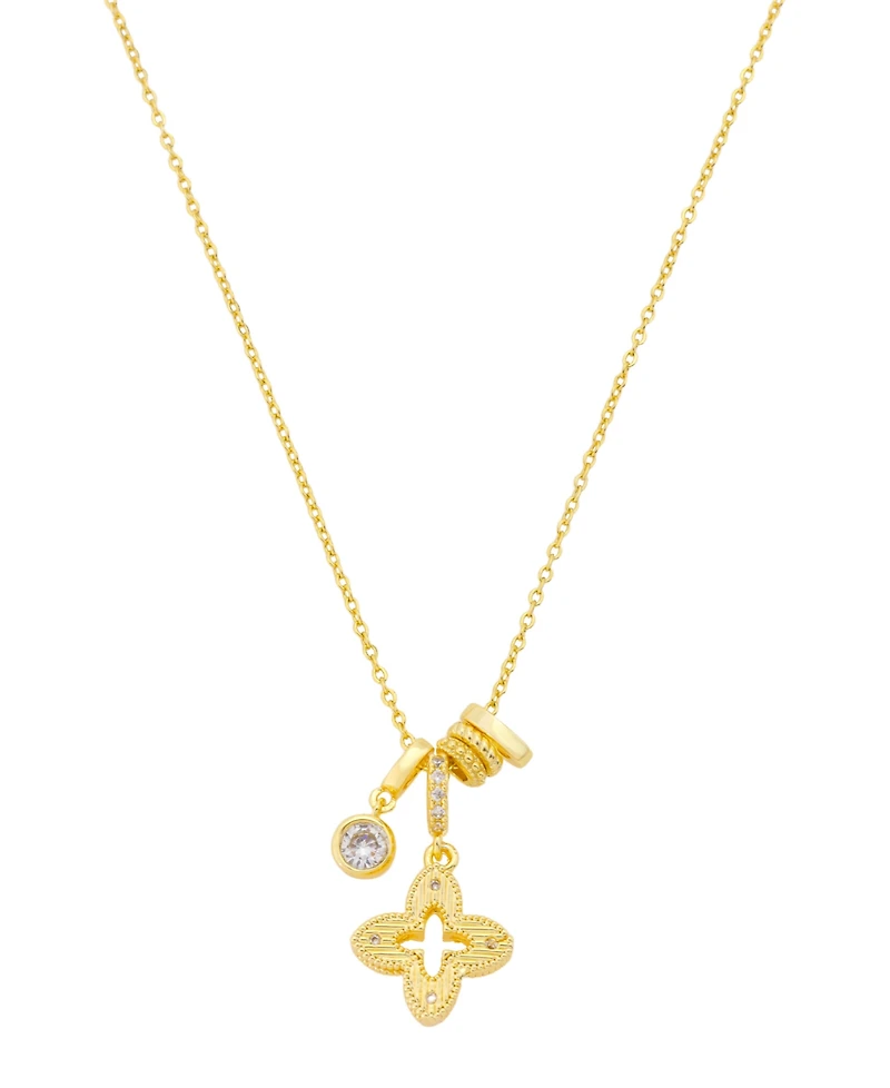 Unwritten Cubic Zirconia Gold-Plated Clover Charm Pendant Necklace