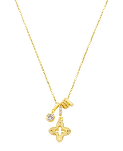 Unwritten Cubic Zirconia Gold-Plated Clover Charm Pendant Necklace