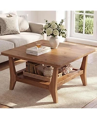 Tribesigns Solid Wood Coffee Table 2-Tier Square Center Table