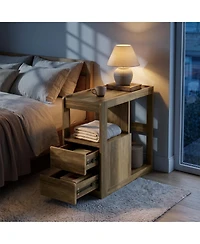 Tribesigns 12.6 Rolling Side Table with 2 Drawers and Storage Shelf