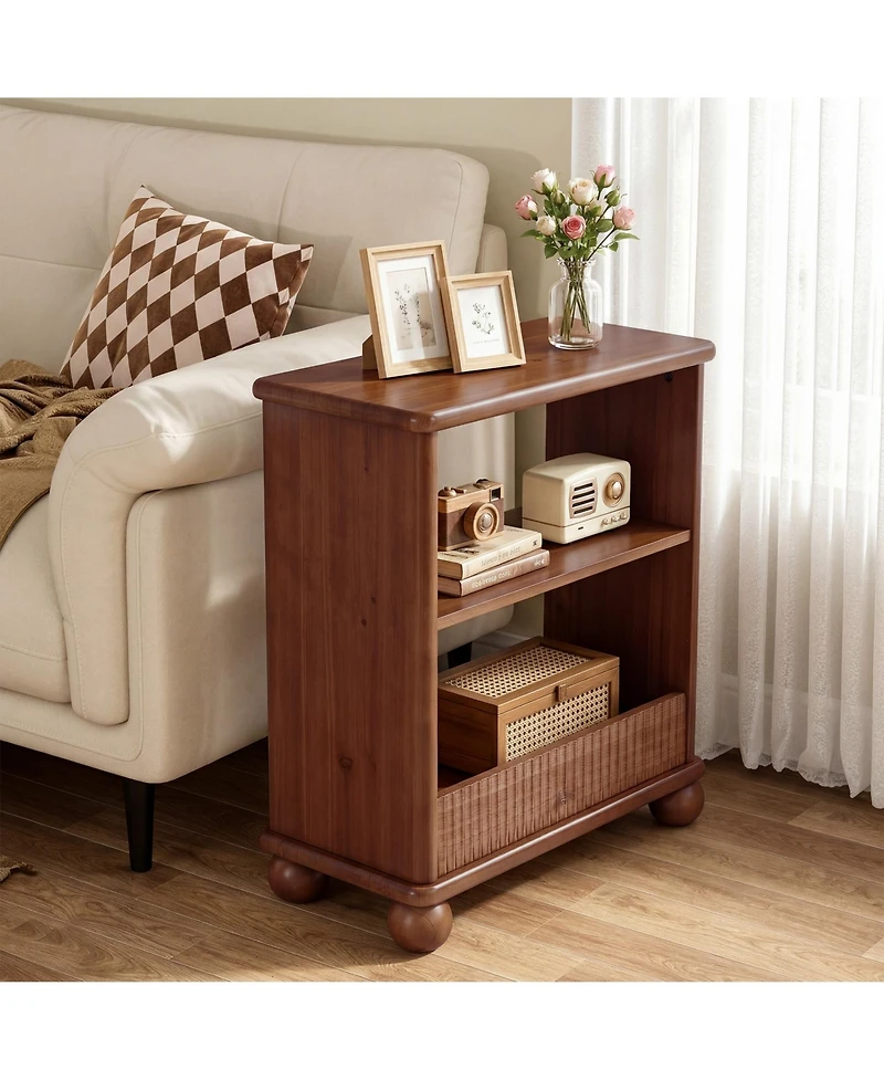 Tribesigns Solid Wood Side Table,3-Tier Narrow End Table,Easy Assembly