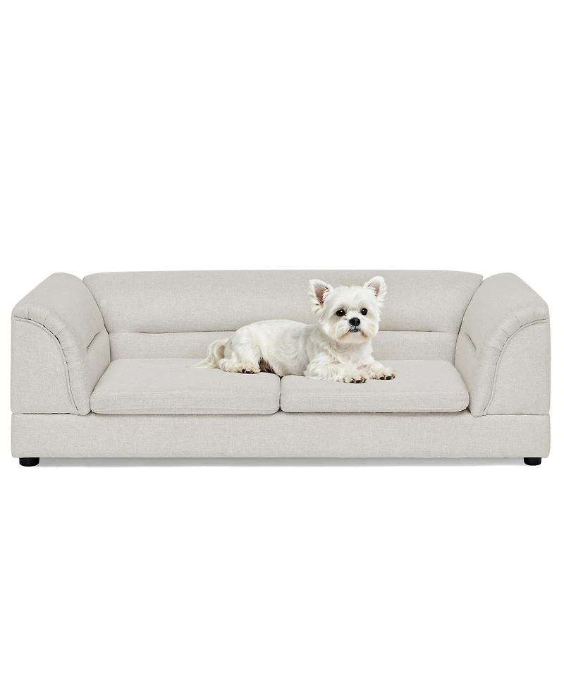 6thdruple Linen Oversized Pet Sofa Bed, Raised Dog Couch with Foam Cushion for Large Dogs