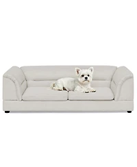 6thdruple Linen Oversized Pet Sofa Bed, Raised Dog Couch with Foam Cushion for Large Dogs