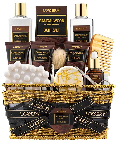 Lovery 14 Piece Body Care Gift Set, Sandalwood Bath Gift Set, Grooming Self Care Kit