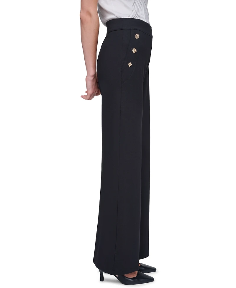 Karl Lagerfeld Paris Women's Side-Button Wide-Leg Ponte Pants