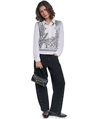 Karl Lagerfeld Paris Women's Placed Print Button Down Top