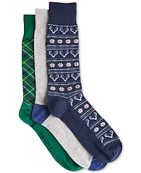 Perry Ellis Portfolio Men's Reindeer Fair Isle Novelty Crew Socks, 3-Pack