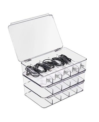 Sorbus Clear Cable Organizer Boxes with Lid - for Cables, Chargers and Office Accessories