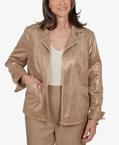Alfred Dunner Petite 3/4-Sleeve Collared Zip-Front Jacket