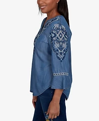 Alfred Dunner Petite 3/4-Sleeve V-Neck Blouse