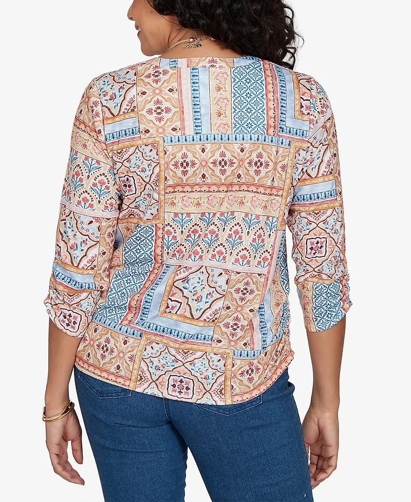 Alfred Dunner Petite Henley 3/4-Sleeve Top