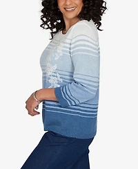 Alfred Dunner Petite Crewneck 3/4-Sleeve Stripe Sweater