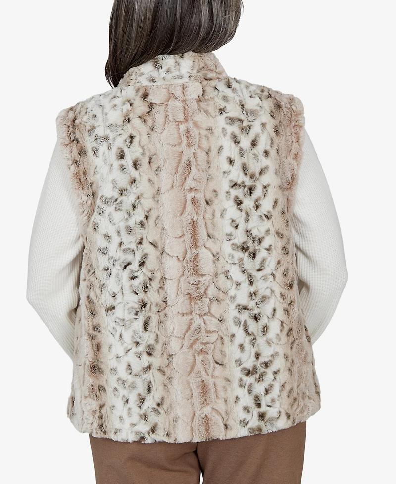 Alfred Dunner Women's Petite Animal-Print Mandarin-Collar Teddy Jacket