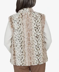 Alfred Dunner Women's Petite Animal-Print Mandarin-Collar Teddy Jacket