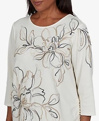 Alfred Dunner Petite Floral Ruched 3/4-Sleeve T-Shirt