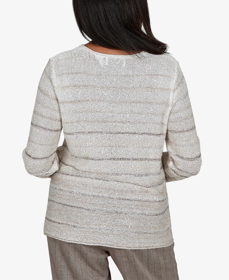 Alfred Dunner Petites Striped 3/4-Sleeve Pullover