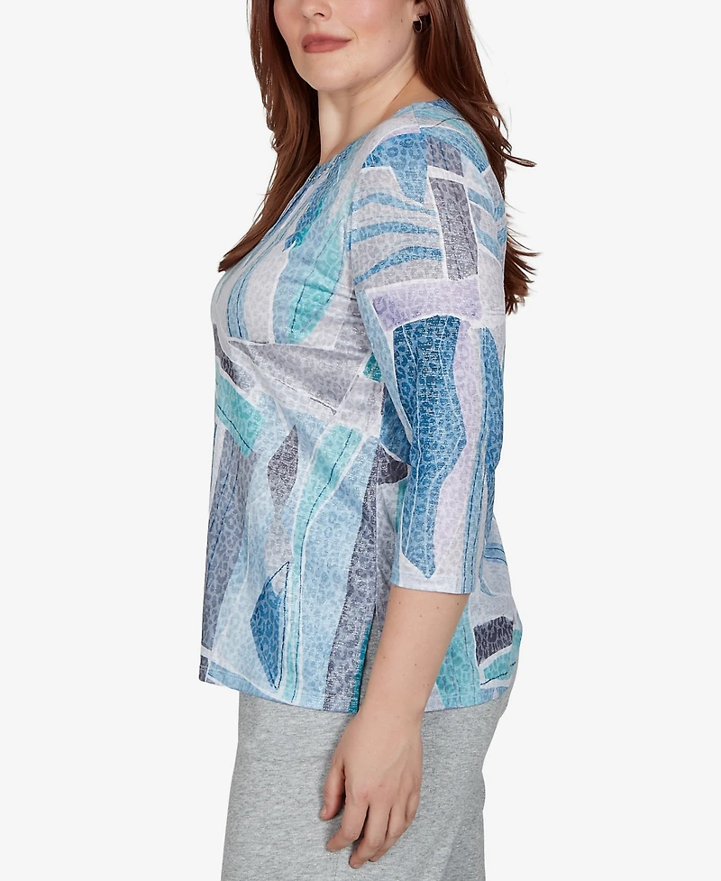 Alfred Dunner Petite 3/4-Sleeve Crewneck Abstract-Print T-Shirt