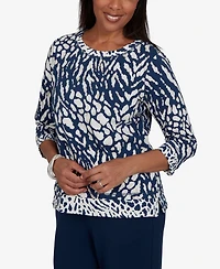 Alfred Dunner Petite Animal-Print Cotton-Blend 3/4-Sleeve T-Shirt