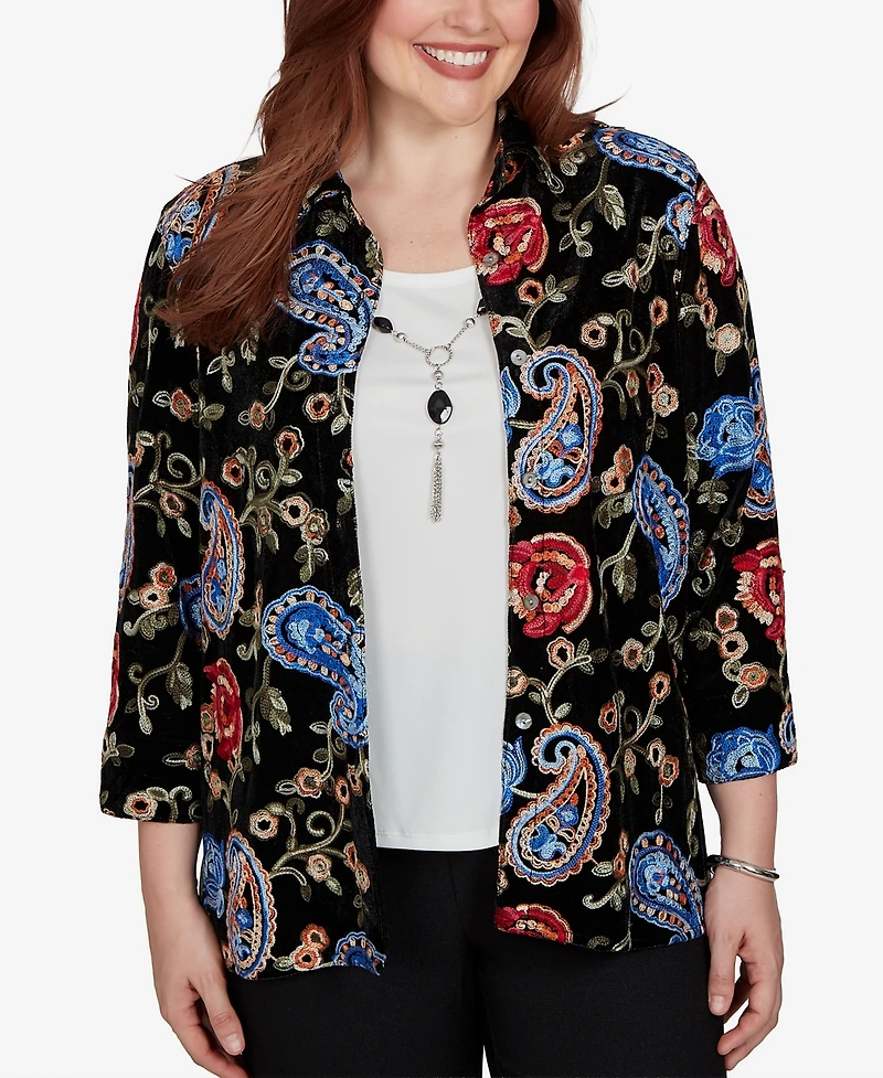 Alfred Dunner Petite Velvet Collared 3/4-Sleeve Blouse