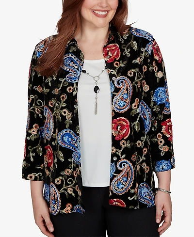 Alfred Dunner Petite Velvet Collared 3/4-Sleeve Blouse