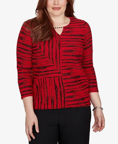 Alfred Dunner Petite Keyhole Neck 3/4-Sleeve Blouse