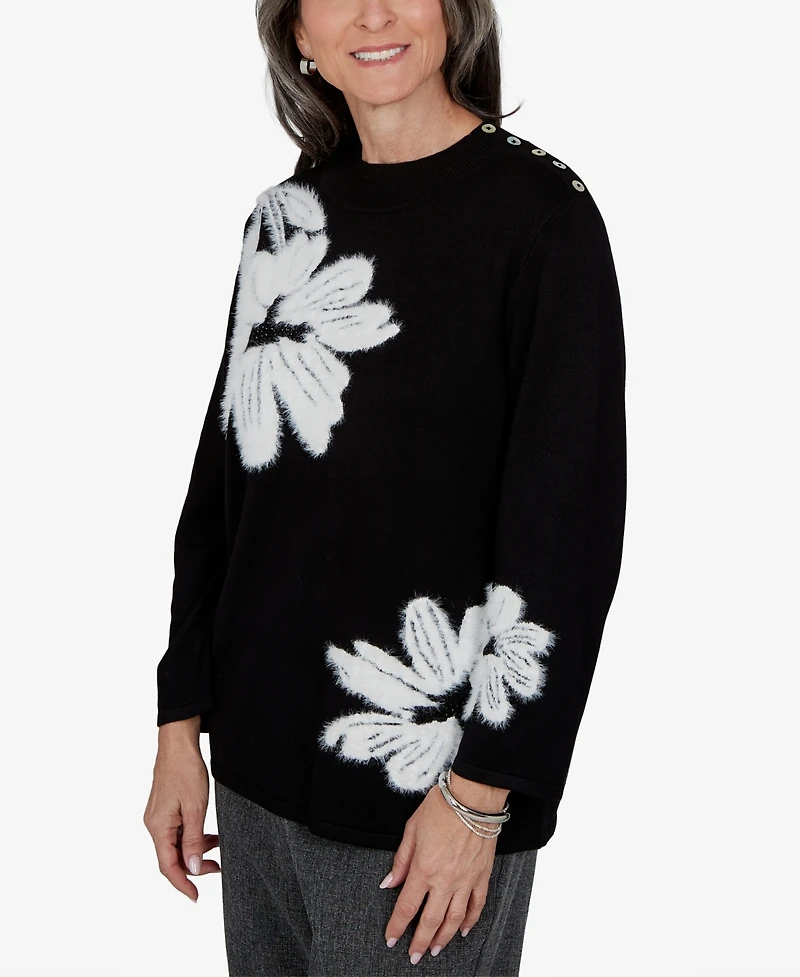 Alfred Dunner Petite 3/4-Sleeve Floral Pullover Sweater