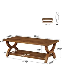 Tribesigns Solid Wood Coffee Table for Living Room, Rectangle Center Tea Table with Storage Shelf