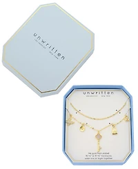Unwritten Cubic Zirconia and Imitation Pearl Gold-Plated Lock and Key Charm Layered Necklace Set