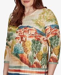 Alfred Dunner Women's Knit Crew Neck 3/4-Sleeve Top