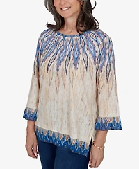 Alfred Dunner Women's Retro-Print Crewneck 3/4-Sleeve Top