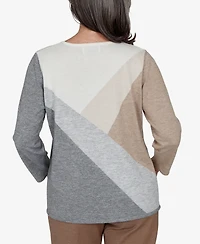 Alfred Dunner Women's Colorblock Embellished 3/4-Sleeve Pullover Sweater