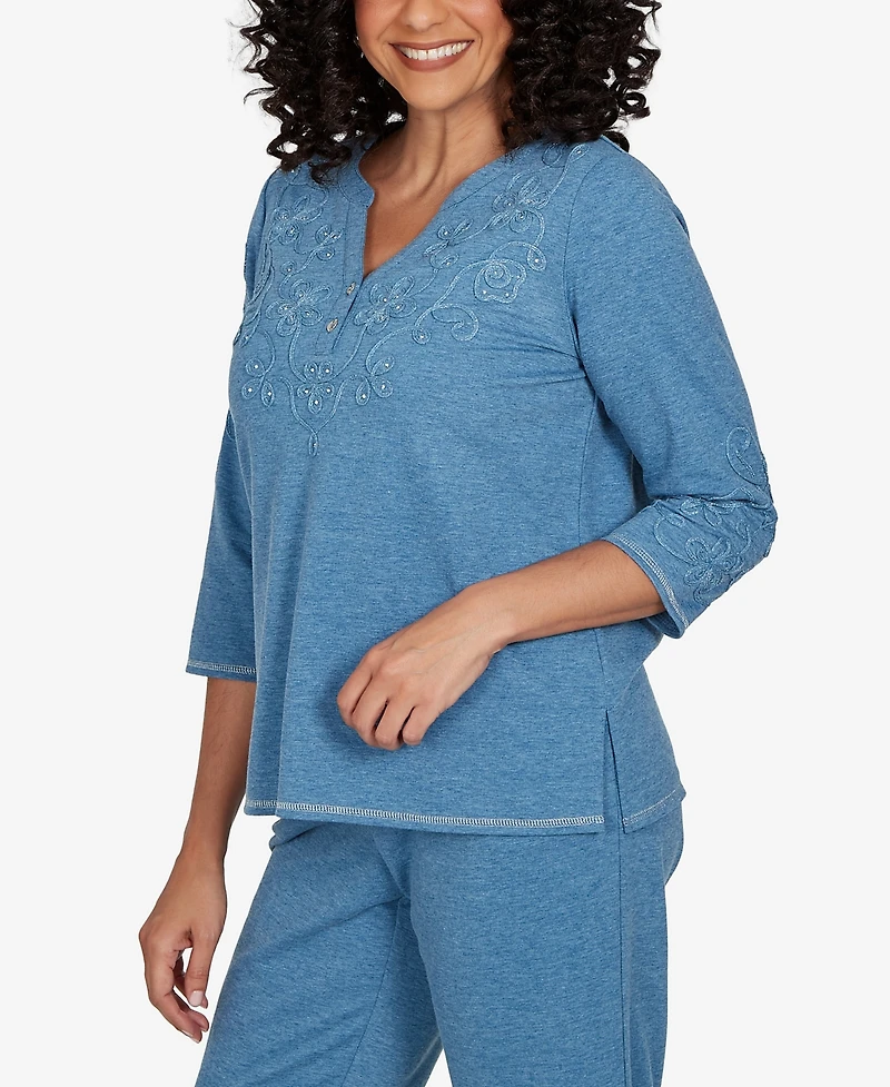Alfred Dunner Women's V-Neck 3/4-Sleeve T-Shirt