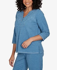 Alfred Dunner Women's V-Neck 3/4-Sleeve T-Shirt
