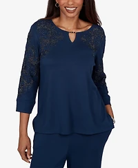 Alfred Dunner Women's Keyhole Neck Embellished Knit Top