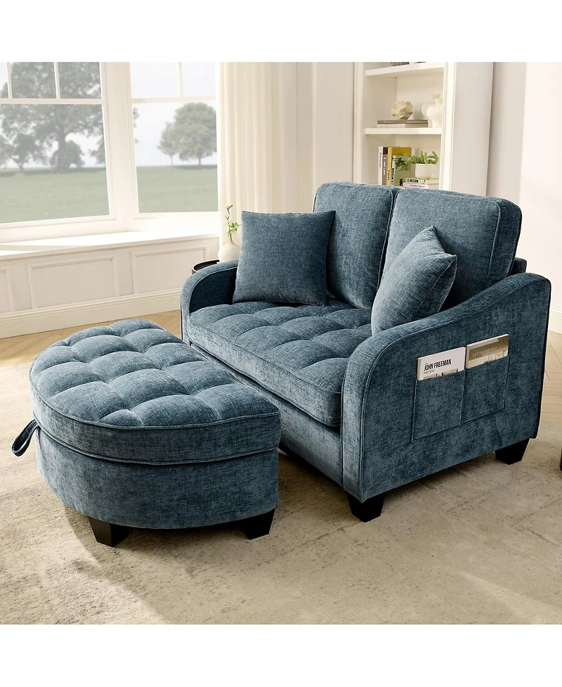 Streamdale Furniture 2-Seater Sofa Chaise with Storage Footrest and Pillows