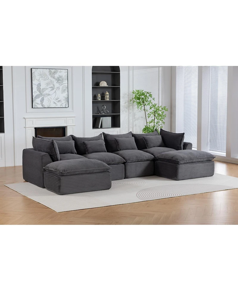 Streamdale Furniture Oversized Corduroy Modular Cloud Sectional Sofa with 2 Ottomans