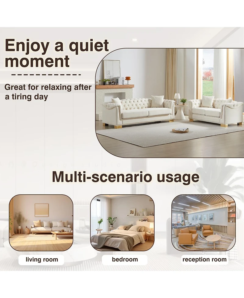 Streamdale Furniture Chesterfield Velvet 2+3 Seater Sofa Set