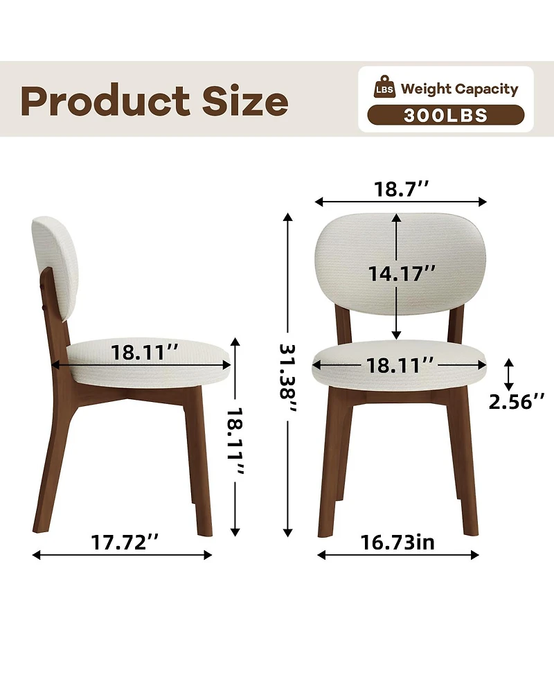 Streamdale Furniture Solid Wood Chenille Dining Chairs, Set of 2