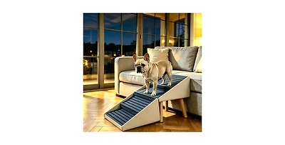 Zeny 2-in-1 Foldable Dog Ramp Stairs, 4-Step Anti-Slip Pet Steps for Sofa and Bed, Convertible Footstool Small Senior Dogs