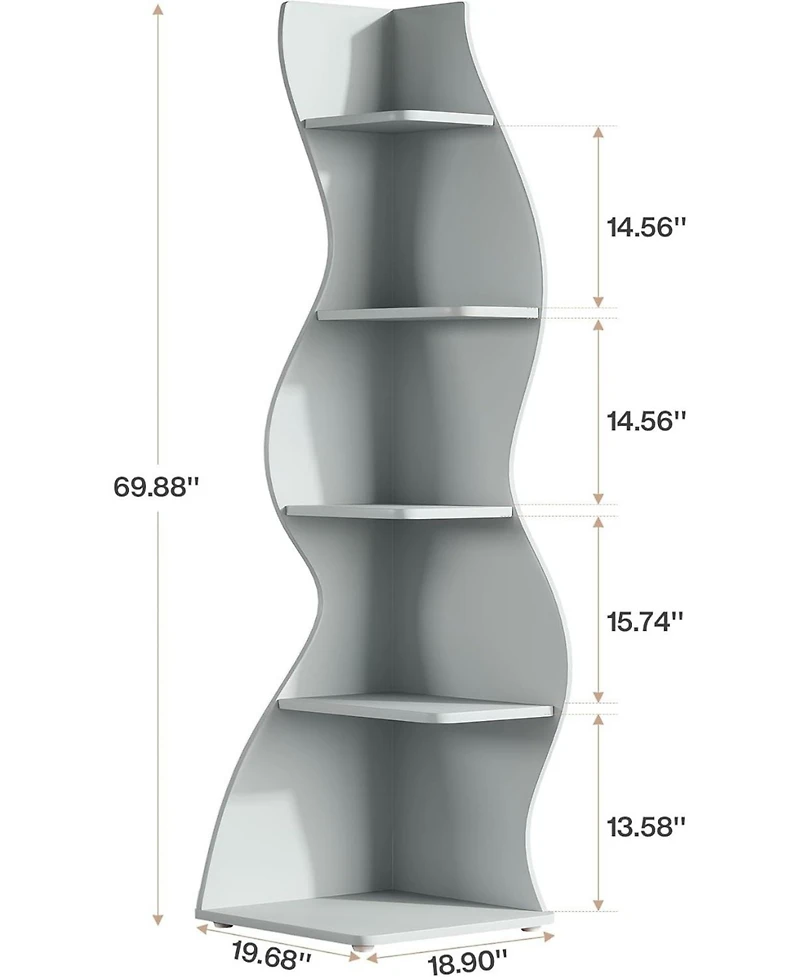 Tribesigns 5-Tier Wavy Corner Bookshelf for Small Space