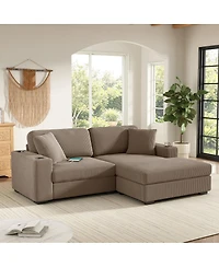 Streamdale Furniture L-Shaped Corduroy Sectional Sofa with Cup Holders and Charging Ports