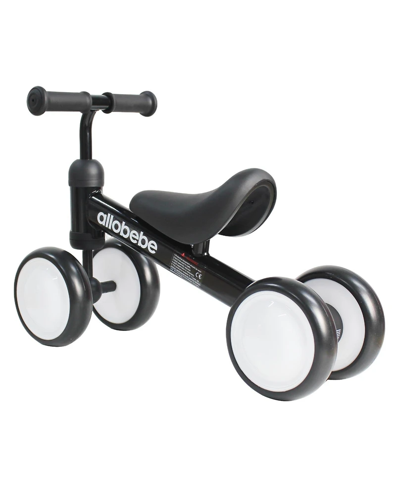 Allobebe Baby Balance Bike 4-Wheel Ride-On with Adjustable Seat & Silent Wheels, Ages 12-30 Months