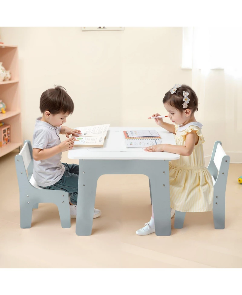 Slickblue 4-in-1 Toddler Activity Table and Chair Set with Building Block Top and Storage Space for Boys and Girls