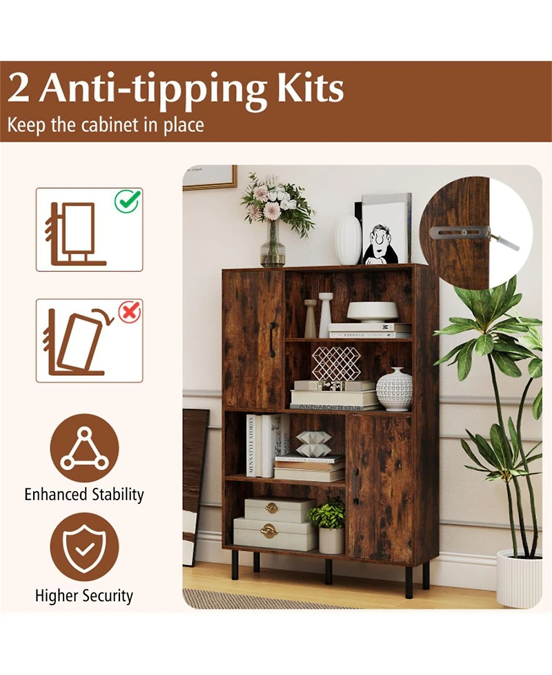 Slickblue 4 Tier Open Shelf Storage Cabinet with Doors for Entryway Organization